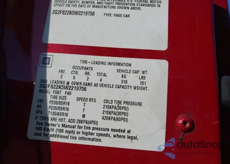 1998 Pontiac Firebird from USA, damaged, VIN 2G2FS22K5W2219756